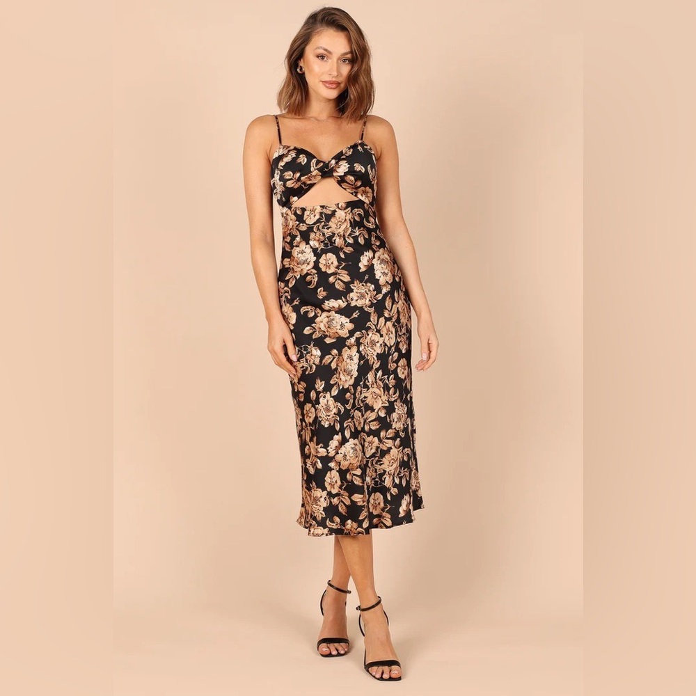 Petal & Pup Black and Gold Floral Cutout Midi Dress